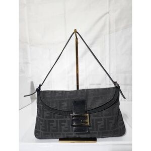 Authentic Fendi Zucchino Mama Double Flap Baguette Black